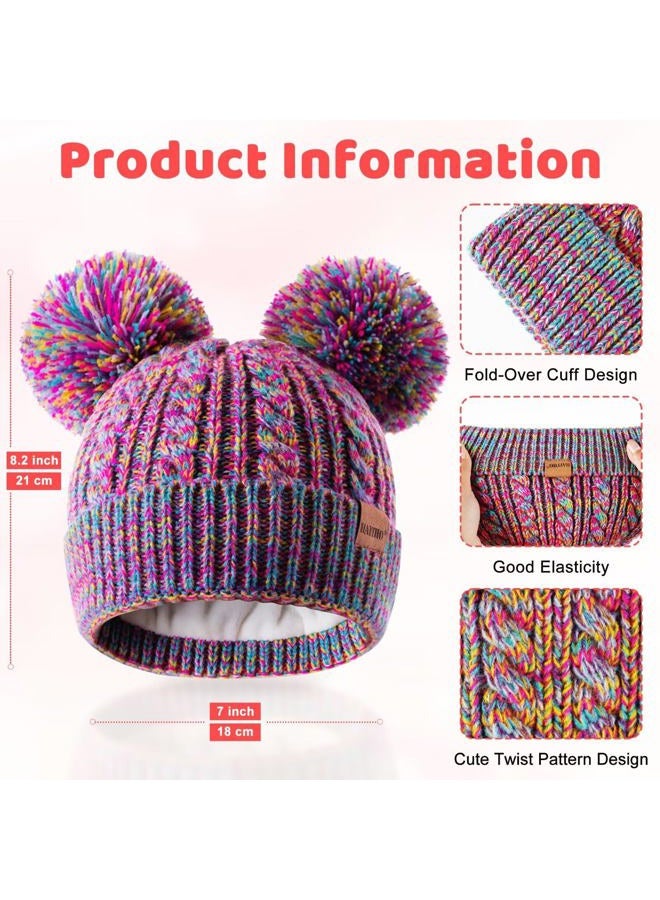 HAITHO Winter Hat for Kids Toddler Children, Girls Beanie with Double Pom Pom Warm Thick Thermal Fleece Lined, Girls Accessories Cute Knit Beanies Cap for Cold Weather Black, Black, One Size - Image 2