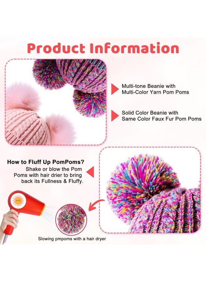 HAITHO Winter Hat for Kids Toddler Children, Girls Beanie with Double Pom Pom Warm Thick Thermal Fleece Lined, Girls Accessories Cute Knit Beanies Cap for Cold Weather Black, Black, One Size - Image 4