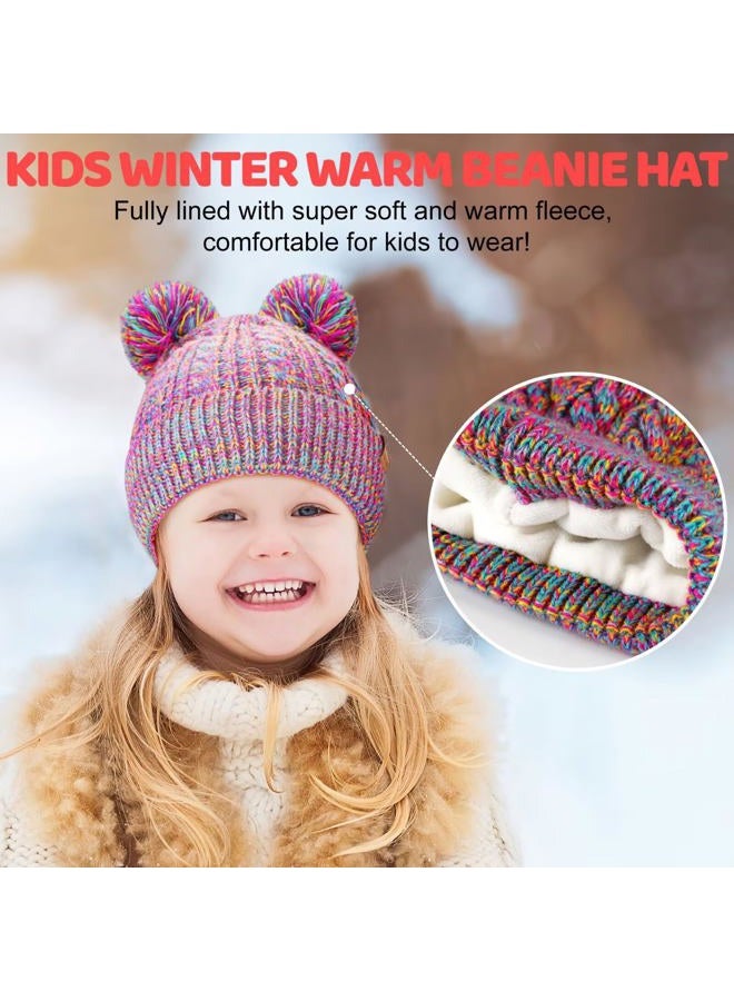 HAITHO Winter Hat for Kids Toddler Children, Girls Beanie with Double Pom Pom Warm Thick Thermal Fleece Lined, Girls Accessories Cute Knit Beanies Cap for Cold Weather Black, Black, One Size - Image 5