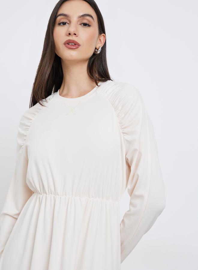 تايك تو فستان ميدي سادة بأكمام ريجلان وياقة دائرية - Image 3