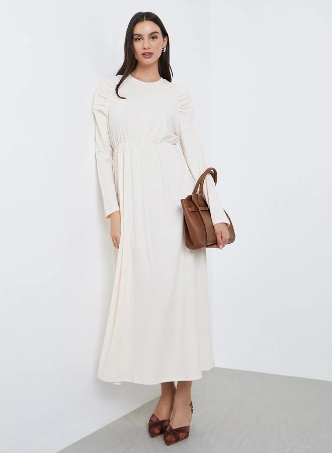 Take Two Take Two Solid Raglan Sleeve Round Neck Midi Dress