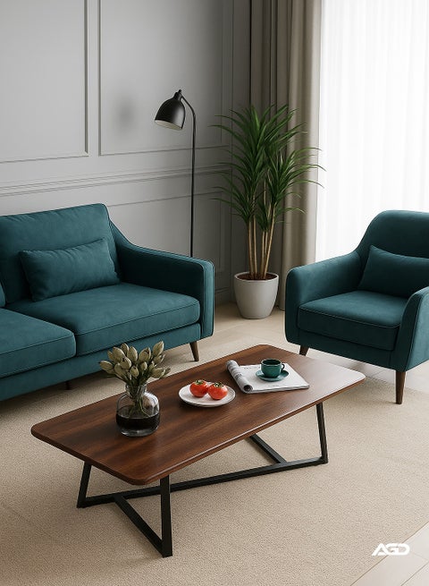 Versatile large rectangular living room coffee table with black metal frame