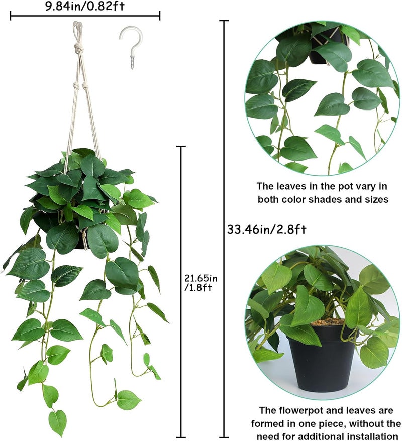 alyptus Fake Hanging Pothos – Realistic Pothos Plant for Indoor & Outdoor Decor, Lush Faux Hanging Plants with Vines for Shelves, Counters, Home & Office Greenery - Green - Image 2