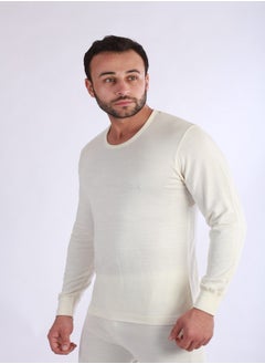 جت فانلة داخلي رجالي صوف كم طويل رقبة راوند -بيج  - Image 1