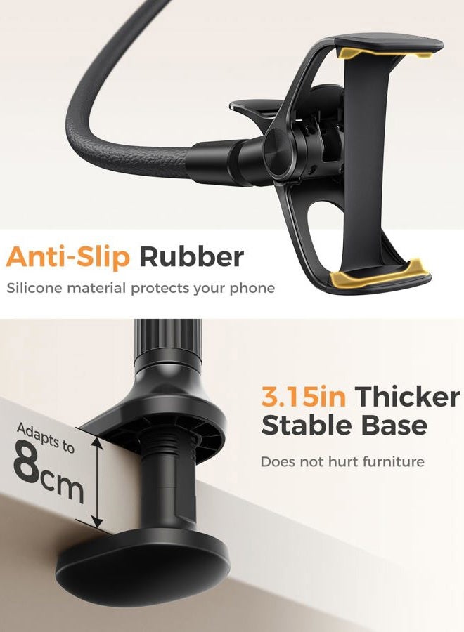 SAIJI Gooseneck Phone Holder for Bed Overall Length 38.6” Flexible Leather Wrapped Arm Overhead Cell Phone Mount Stand with 360° Adjustable Clamp Clip, Compatible with All 4-7” Cellphones (Black) - Image 4
