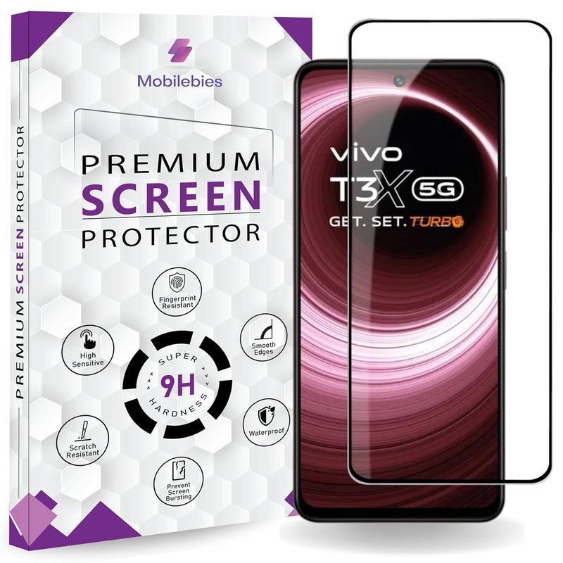 Mobilebies Premium Tempered Glass Screen Protector Guard For Vivo T3X 5G (6.72 Inch, Pack of 1) | HD Clear Edge to Edge Coverage With Easy to installation kit - Image 1