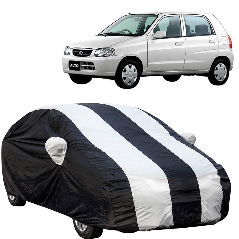 The Autostory 190 Taffeta Water Resistant Car Body Cover Compatible with Maruti Alto Old Model (2000 to 2014) with Mirror Pockets (White/Navy Blue) - Image 5