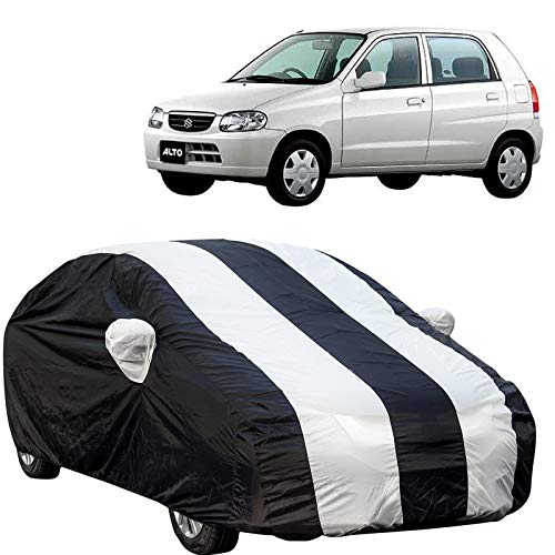 The Autostory 190 Taffeta Water Resistant Car Body Cover Compatible with Maruti Alto Old Model (2000 to 2014) with Mirror Pockets (White/Navy Blue) - Image 1
