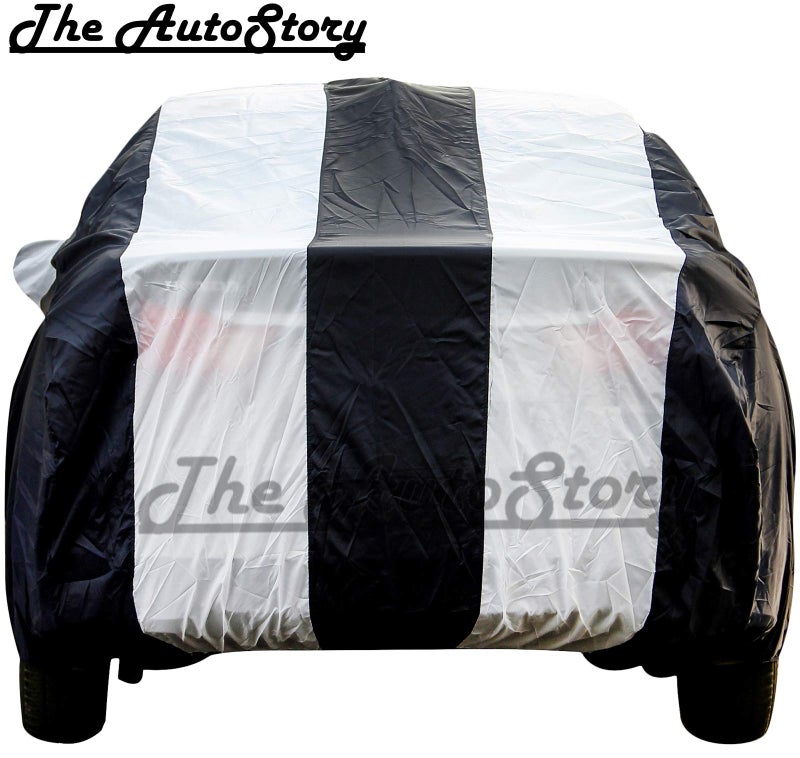The Autostory 190 Taffeta Water Resistant Car Body Cover Compatible with Maruti Alto Old Model (2000 to 2014) with Mirror Pockets (White/Navy Blue) - Image 2