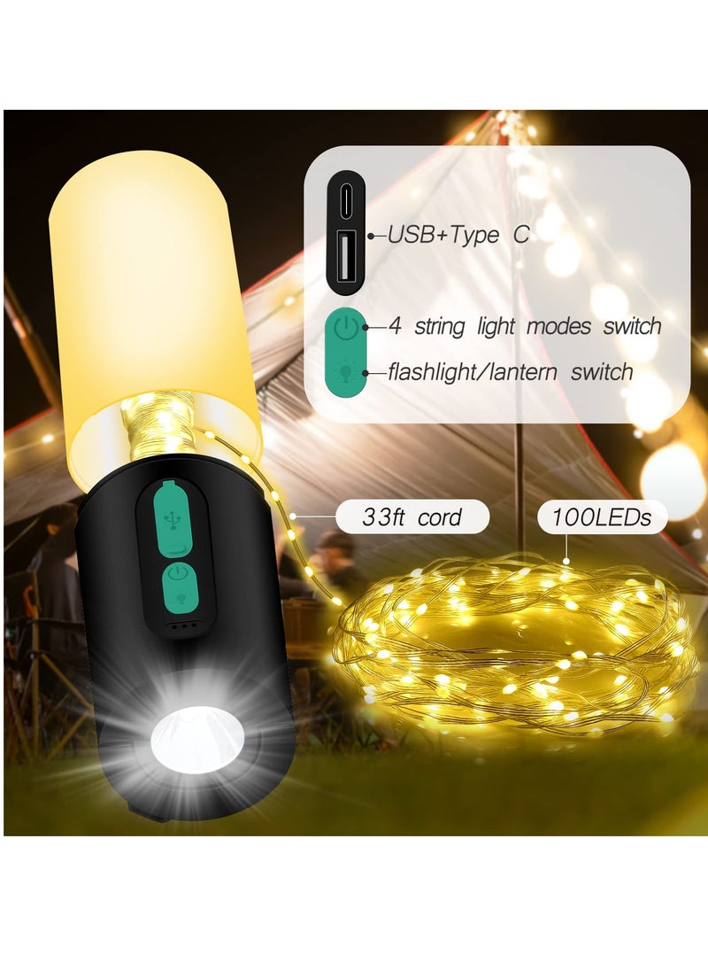 SYOSI - Camping String Lights Multifunctional Camping Atmosphere Light Rechargeable Lantern with String Light 33Ft IP44 Waterproof Camping Lights Portable Flashlight for Camping Hiking Emergency - Image 1