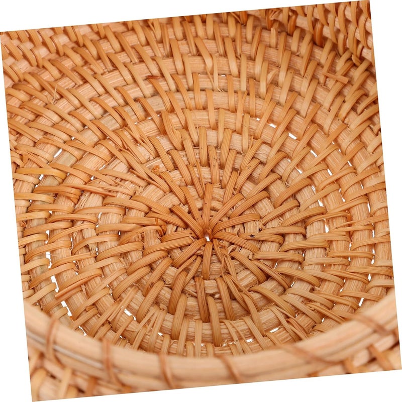 VOSAREA Lidded Rattan Storage Box Round Woven Desktop Organizer for Sundries Lightweight and for Office and Home Decor present for Friends and Family - Image 4