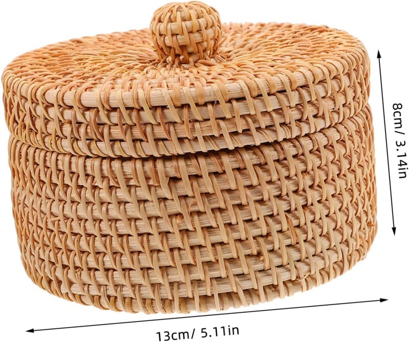 VOSAREA Lidded Rattan Storage Box Round Woven Desktop Organizer for Sundries Lightweight and for Office and Home Decor present for Friends and Family - Image 2
