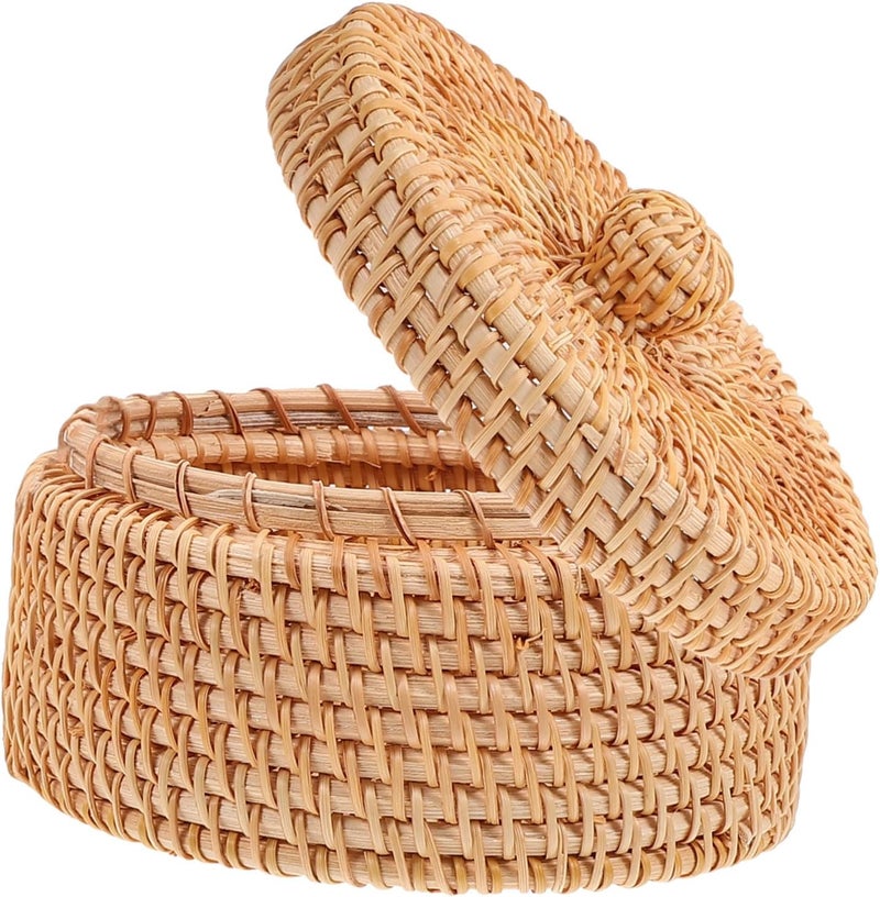 VOSAREA Lidded Rattan Storage Box Round Woven Desktop Organizer for Sundries Lightweight and for Office and Home Decor present for Friends and Family - Image 1