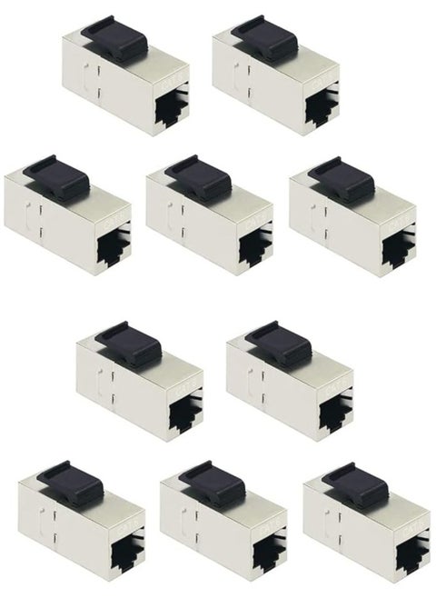 Ethernet Cat6/Cat5e Keystone Coupler, STP Shielded RJ45 Network Cable Female to Female Insert Inline Coupler Extender/Extension Joiner Jack - Silver (PACK OF 10)