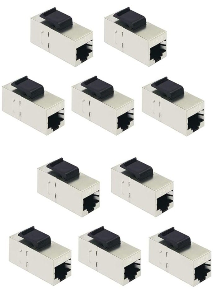 erorex - Ethernet Cat6/Cat5e Keystone Coupler, STP Shielded RJ45 Network Cable Female to Female Insert Inline Coupler Extender/Extension Joiner Jack - Silver (PACK OF 10) - Image 1