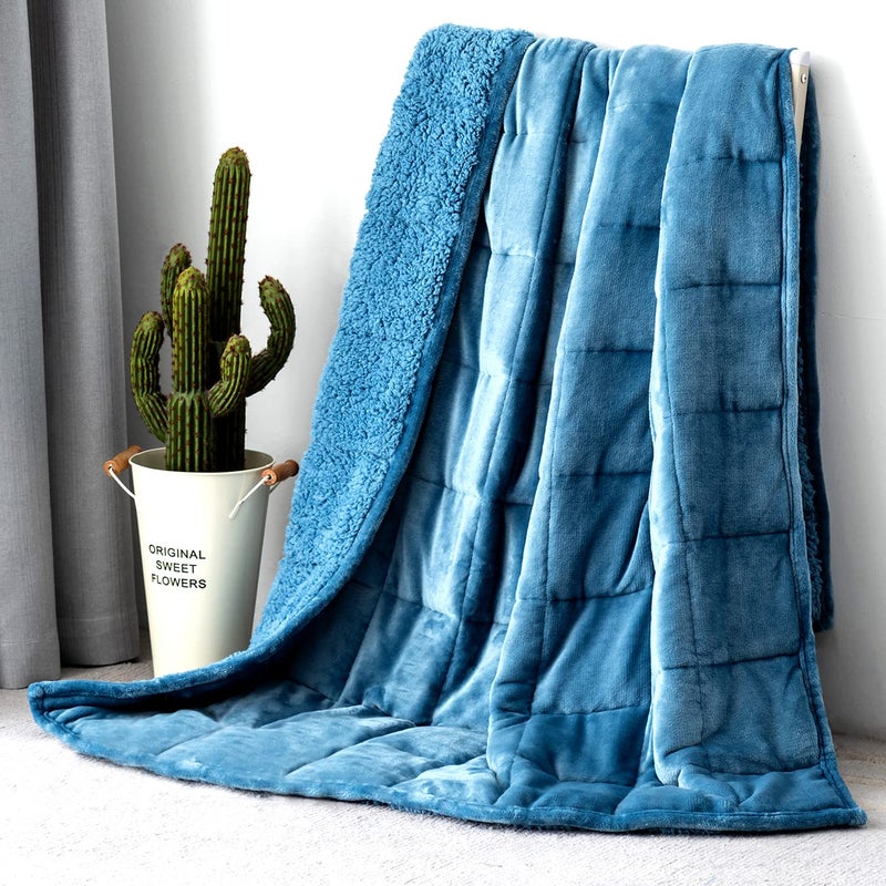 Topblan Topblan Sherpa Fleece Weighted Blanket 15lbs Uniformed Color with Fuzzy Fleece and Shaggy Sherpa to Help with Better Sleep 60x80 inches Slate Blue 