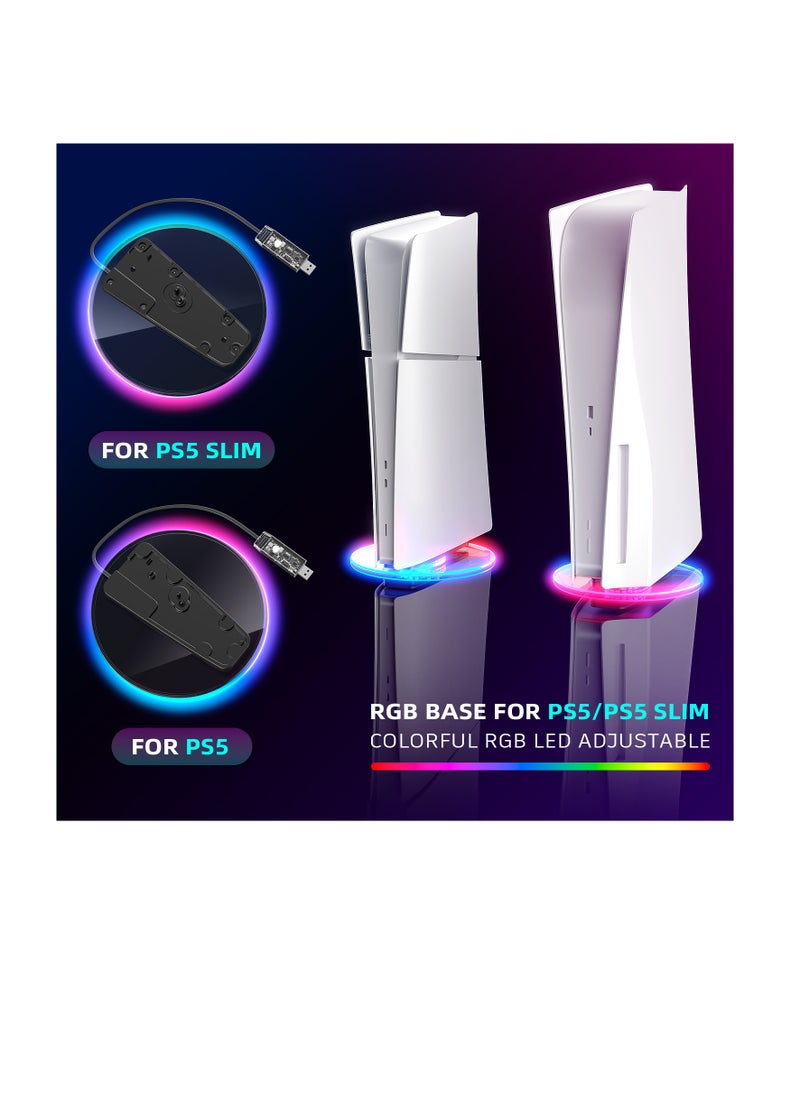 يوكا قاعدة عمودية RGB لجهاز PS5 و PS5 Slim، قاعدة لجهاز PS5 PRO/PS5/PS5 Slim مع أضواء قابلة للتعديل، محطة عمودية مع مسمار وكابل USB للإصدار الرقمي/القرص  - Image 2