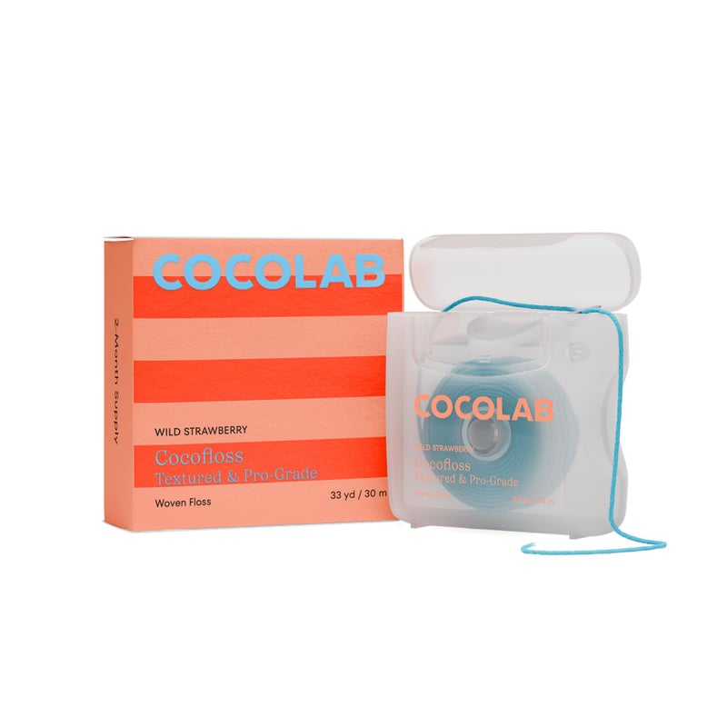 Cocofloss Woven Dental Floss DentistDesigned Oral Care Strawberry Scent Waxed Expanding KidFriendly String Floss with Coconut Oil 1 Spool 33 yd