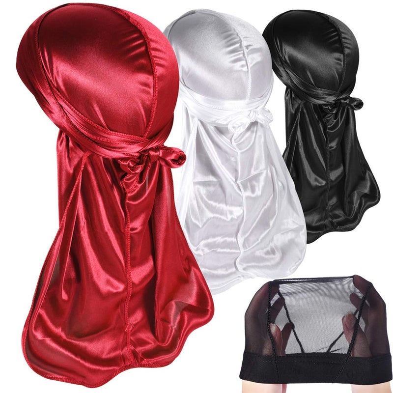 ROYBENS 3PCS Silky Durags Pack for Men Waves Satin Doo Rag Award 1 Wave CapG