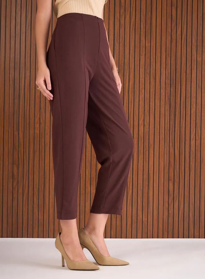 SASSAFRAS Women Burgundy Front Darted High Rise Pants