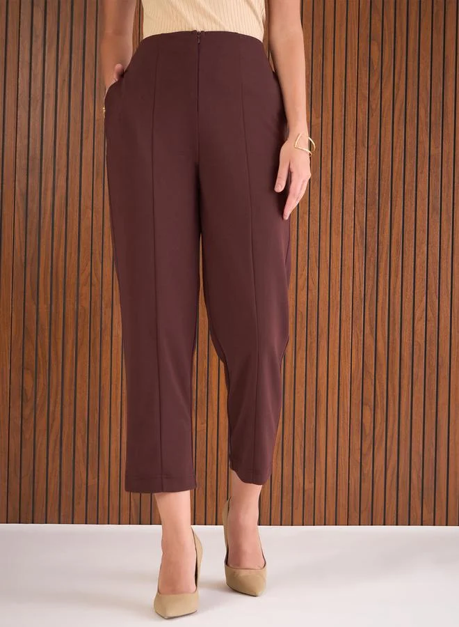SASSAFRAS Women Burgundy Front Darted High Rise Pants