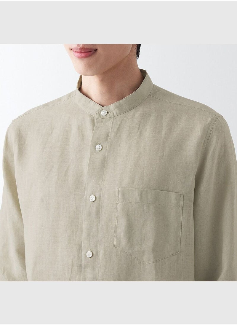 MUJI French Linen Washed Stand Collar Shirt  - Image 5