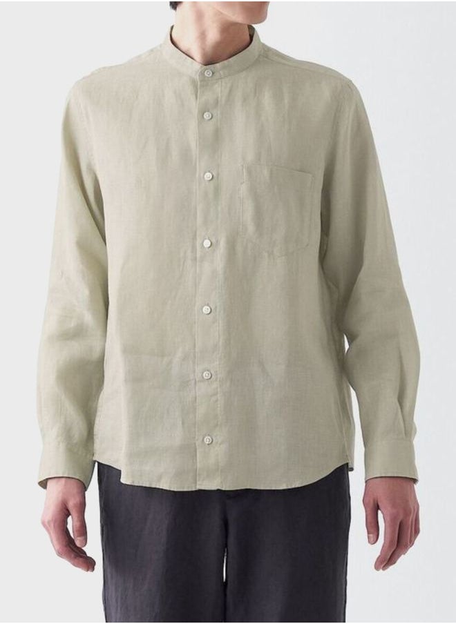 MUJI French Linen Washed Stand Collar Shirt  - Image 1