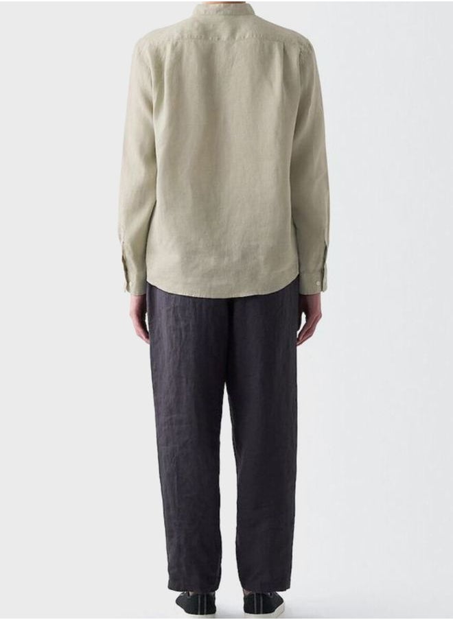 MUJI French Linen Washed Stand Collar Shirt  - Image 4