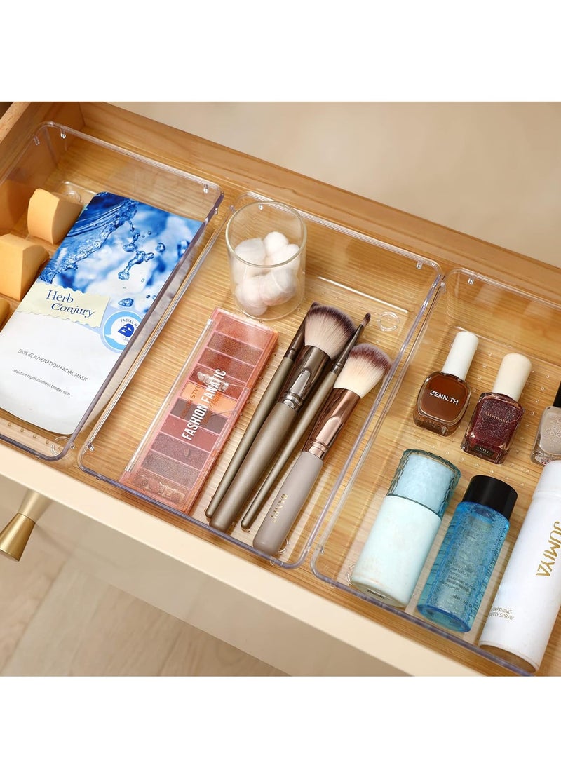 KASTWAVE 3 Pack Drawer Organizer, Drawer Dividers, Clear Plastic Drawer Organizer Set, 6" X 9" Plastic Clear Storage Bins, Acrylic Organizers with Clear Desk Storage Tray for Makeup, Jewelries, Kitchen Utensil - Image 3