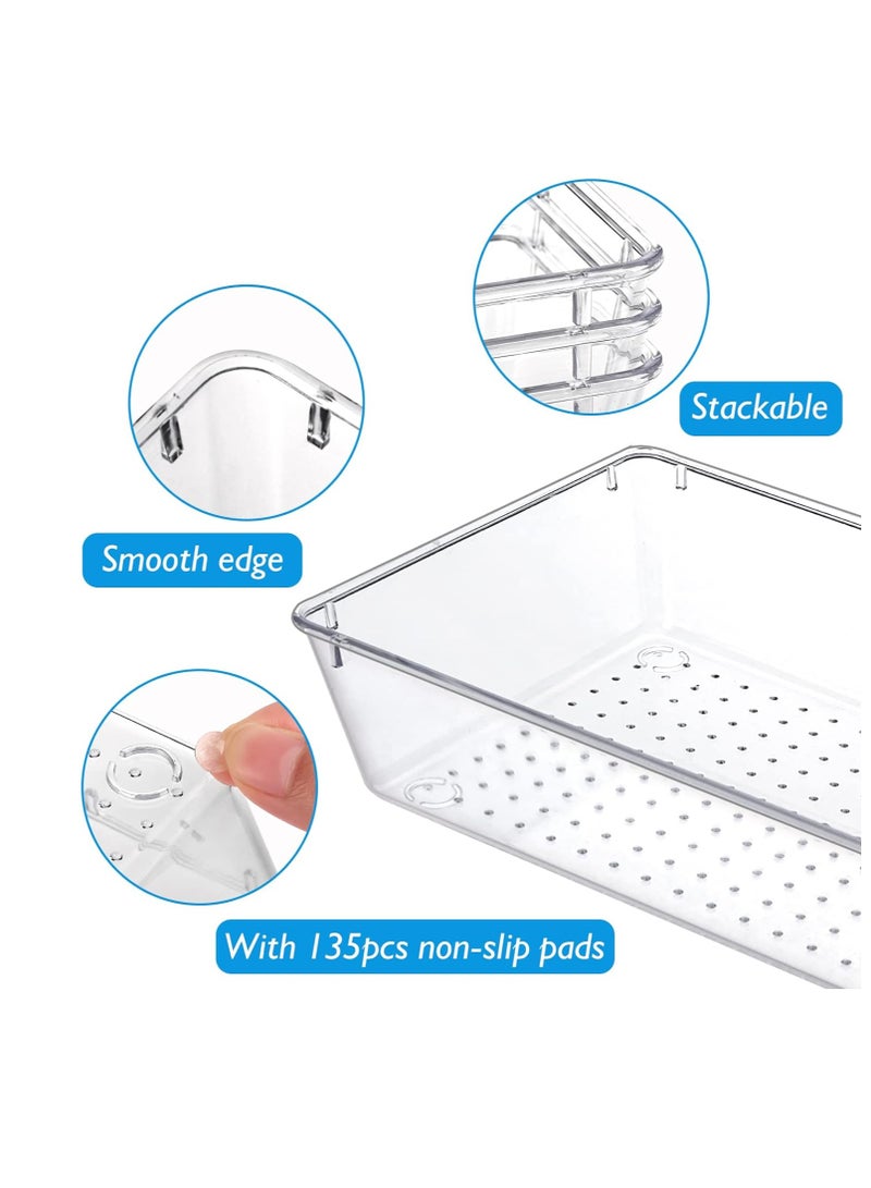 KASTWAVE 3 Pack Drawer Organizer, Drawer Dividers, Clear Plastic Drawer Organizer Set, 6" X 9" Plastic Clear Storage Bins, Acrylic Organizers with Clear Desk Storage Tray for Makeup, Jewelries, Kitchen Utensil - Image 2