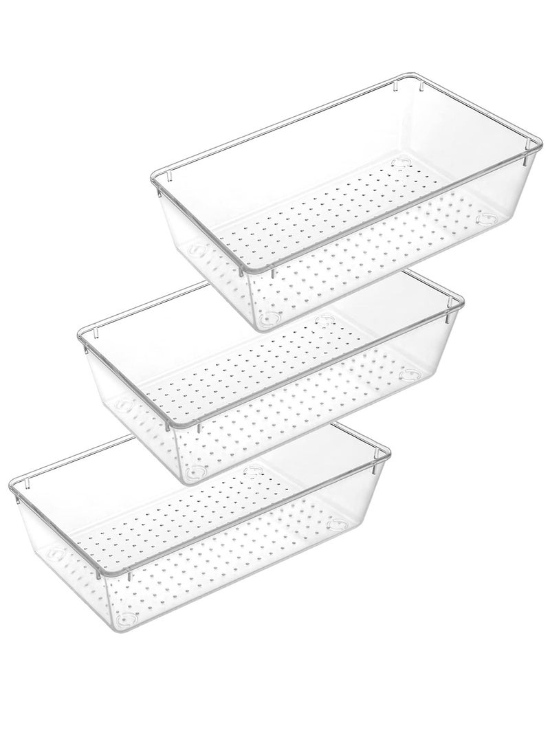 KASTWAVE 3 Pack Drawer Organizer, Drawer Dividers, Clear Plastic Drawer Organizer Set, 6" X 9" Plastic Clear Storage Bins, Acrylic Organizers with Clear Desk Storage Tray for Makeup, Jewelries, Kitchen Utensil - Image 1