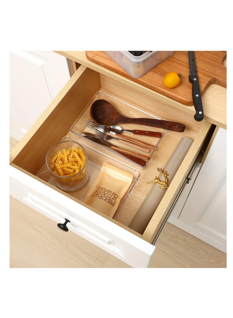 KASTWAVE 3 Pack Drawer Organizer, Drawer Dividers, Clear Plastic Drawer Organizer Set, 6" X 9" Plastic Clear Storage Bins, Acrylic Organizers with Clear Desk Storage Tray for Makeup, Jewelries, Kitchen Utensil - Image 4