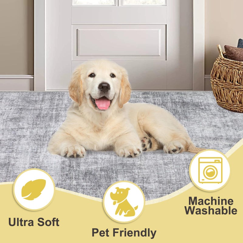 COMSLE Door Mat, Front Door Mat Indoor for Entrance Faux Wool Absorbent Non Slip Modern Throw Rug for Entryway Hallway Muddy Paws - Pet Friendly, 32x48 Inches,Grey Machine Washable - Image 4