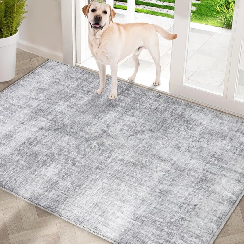 COMSLE Door Mat, Front Door Mat Indoor for Entrance Faux Wool Absorbent Non Slip Modern Throw Rug for Entryway Hallway Muddy Paws - Pet Friendly, 32x48 Inches,Grey Machine Washable - Image 1