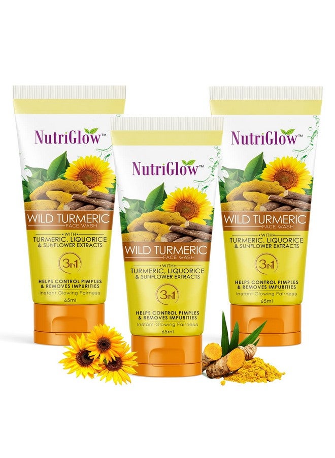 NUTRIGLOW Wild Turmeric Natural Face Wash For Dry Skin Tan Removal And Skin Brightening For Women Glowing Skin Repair Sun Damage 65Ml Each Pack Of 3 - Image 1