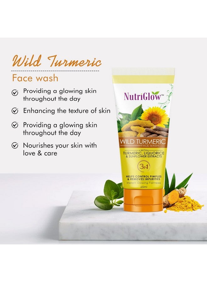 NUTRIGLOW Wild Turmeric Natural Face Wash For Dry Skin Tan Removal And Skin Brightening For Women Glowing Skin Repair Sun Damage 65Ml Each Pack Of 3 - Image 2