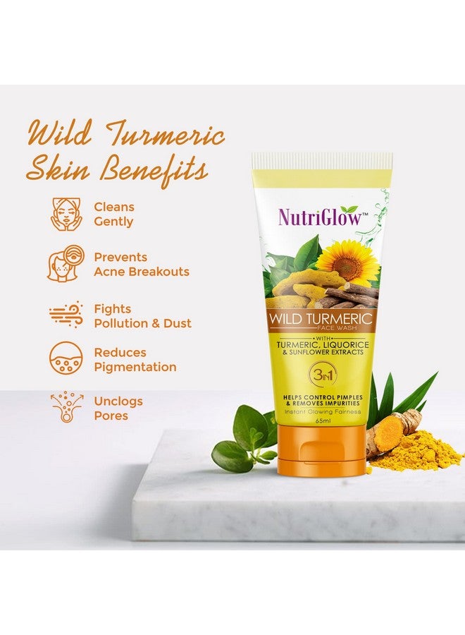 NUTRIGLOW Wild Turmeric Natural Face Wash For Dry Skin Tan Removal And Skin Brightening For Women Glowing Skin Repair Sun Damage 65Ml Each Pack Of 3 - Image 3