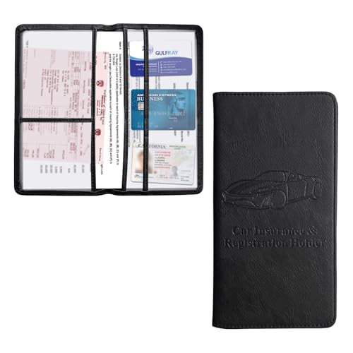 Kewucn Car Registration and Insurance Holder Leather Auto Glove Box Organizer with Magnetic Shut Vehicle Compartment Accessories Case for Cards Driver License Essential Documents - Image 1