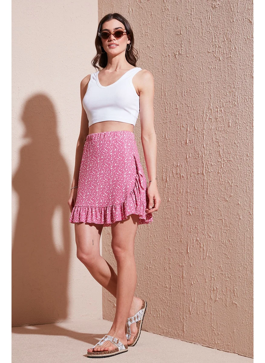 Lela Patterned Flounce High Waist Slim Cut Skirt Women's SKIRT 5864152