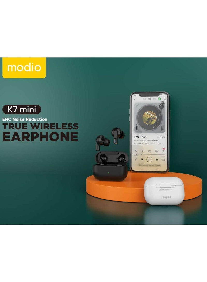 modio K7 Mini True Wireless Earbuds with ENC Noise Reduction, Enhanced Bass, HD Microphone, and Touch Control Features in White - Image 4