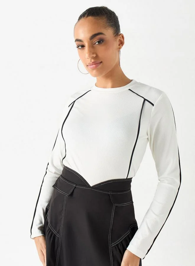 2Xtremz 2Xtremz Ribbed Sweater with Piping Detail and Long Sleeves