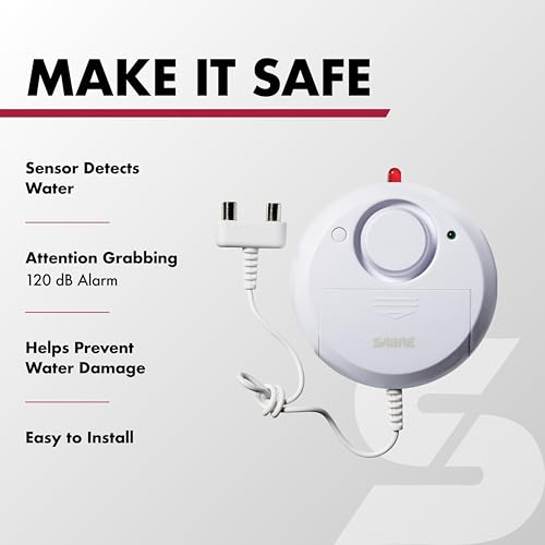 SABRE Water Leakage Alarm, 110 dB Alarm, Audible Up To 1,500-Feet (457-Meters), All Direction Water Sensor, High and Low Volume Settings, Battery Test Button - Image 2