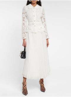 Madam Uniq Chic Lace Embellished Midi Pleated Dress with Sweetheart Neckline - Unique Elegant Design  - Image 1