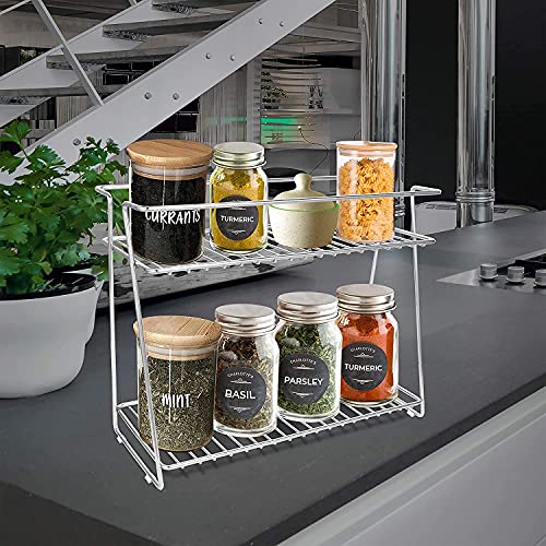 12FOR COLLECTION Stainless Steel 2-Layer Corner Storage Rack - Kitchen Organizer For Efficient Counter Space Utilization (Silver, 35L X 15W 28Hcountertop, Tiered Shelf) - Image 3
