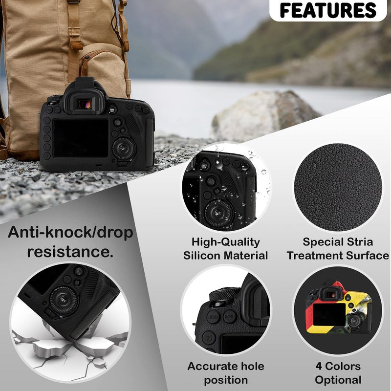 STSEETOP Camera Case for Canon 5D Mark IV 5D IV 5D4 - Silicone Protective DSLR Skin Cover, Detachable Cage, Shockproof, Dustproof (Black) - Image 2
