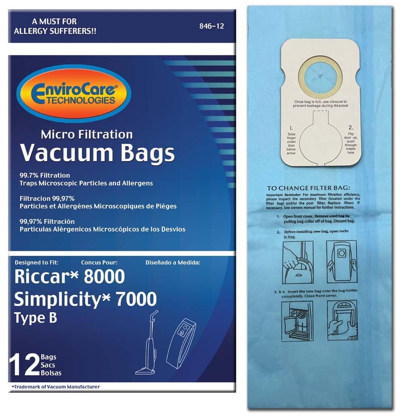 ENVIROCARE 12 Riccar 8000 & Simplicity 7000 Type B Vaccum Bags, Upright, Commercial Vacuum Cleaners, 8000, 7000, 7200, 7250, 7300, 7350, 7700, 7750, 7900, 7950 - Image 1