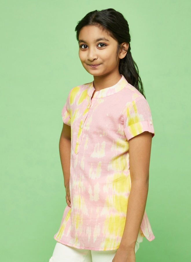 أيه كيه إس بلوزة قطنية وردية بطبعة زهور للبنات - Image 4