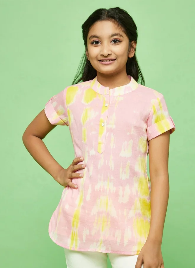 AKS Floral Printed Pink Cotton Top for Girls