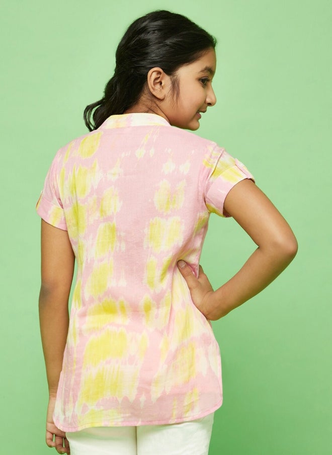 أيه كيه إس بلوزة قطنية وردية بطبعة زهور للبنات - Image 5