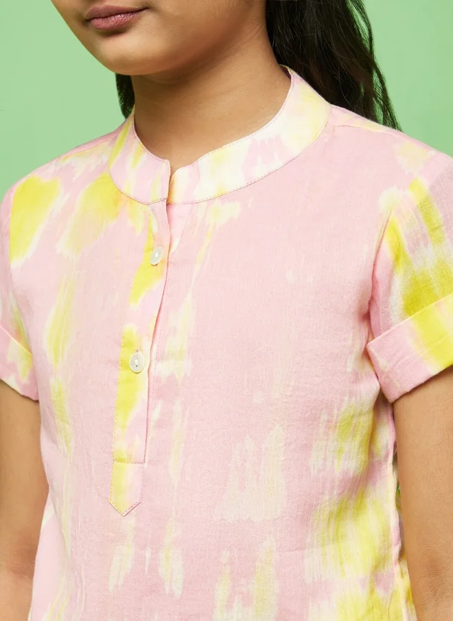 AKS Floral Printed Pink Cotton Top for Girls